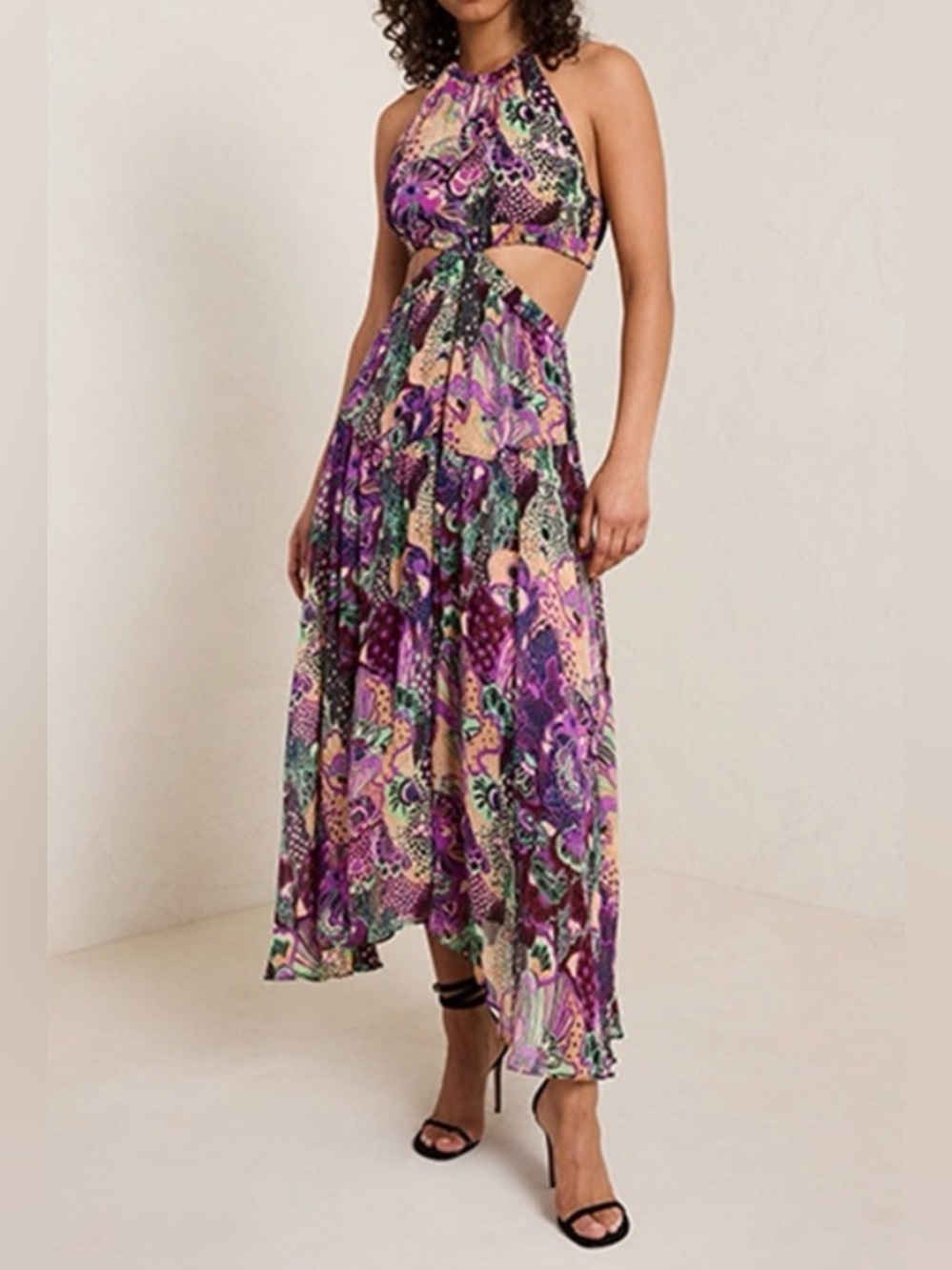 A.L.C. Purple Multi Color Floral High-Low Maxi Halter Dress